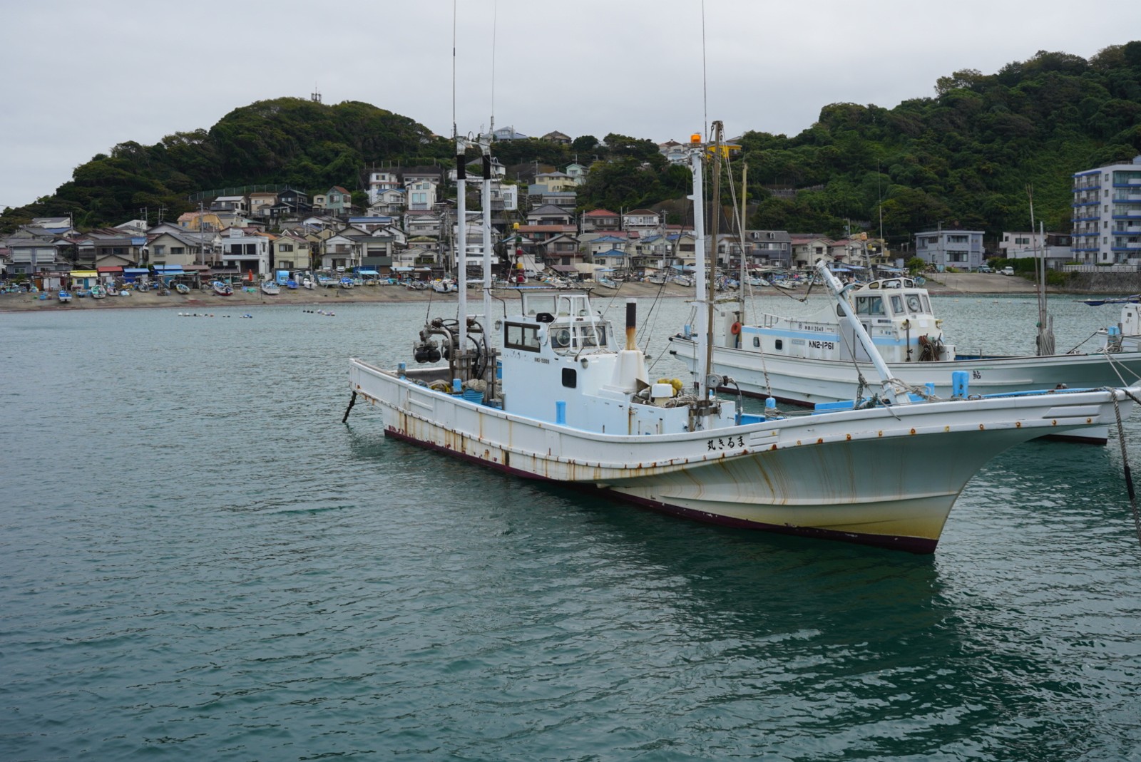 Fishing boats in Kotsubo harbor, photographed on location.
