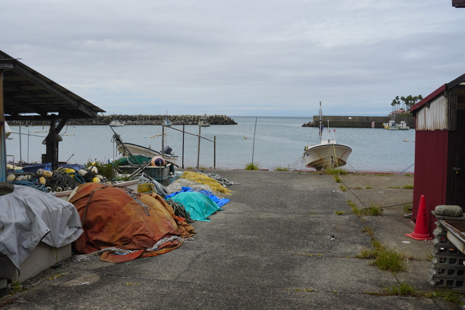 Fishing nets on shore in Kotsubo